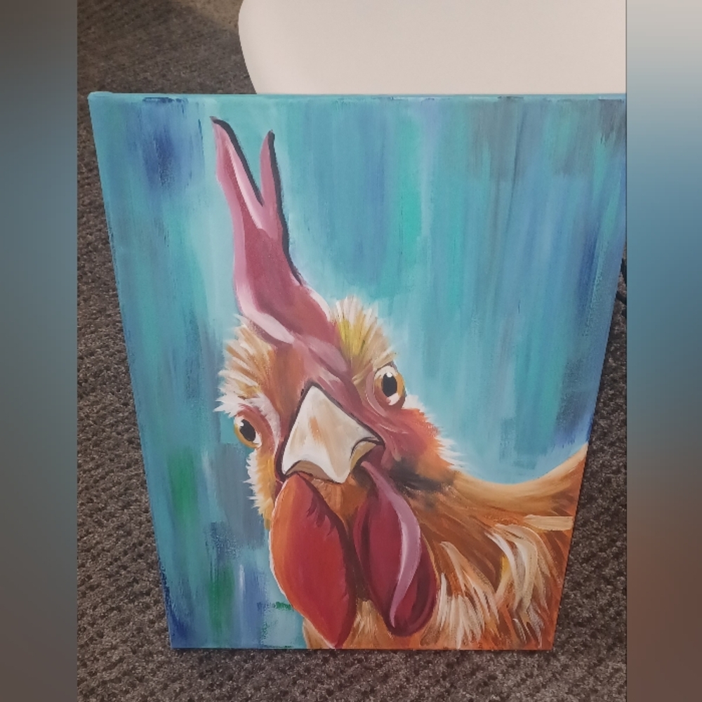 Original Acrylic Colorful Rooster Canvas Wall Art